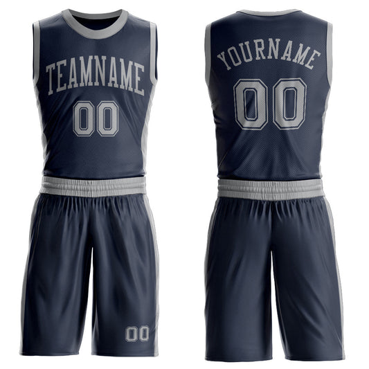 Custom Navy Gray Round Neck Basketball Uniform Jersey - Main View