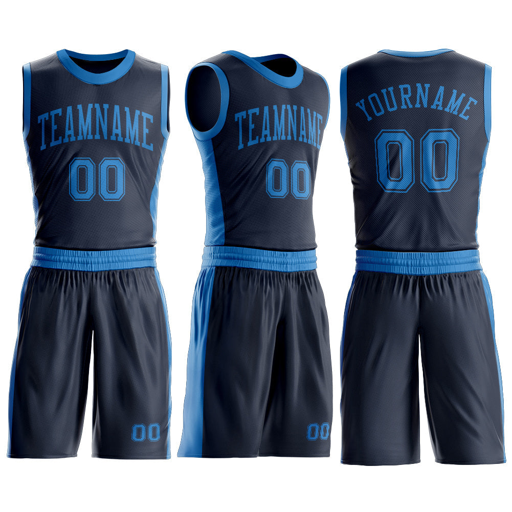 Custom Navy Blue Round Neck Basketball Uniform Jersey view 3