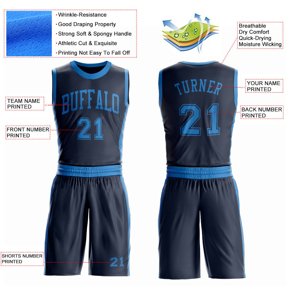 Custom Navy Blue Round Neck Basketball Uniform Jersey view 4