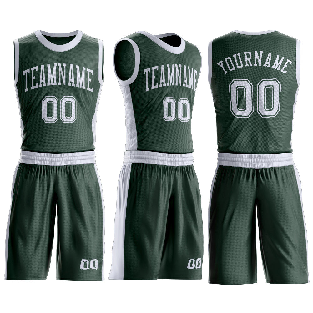 Custom Green White Round Neck Basketball Uniform Jersey view 3