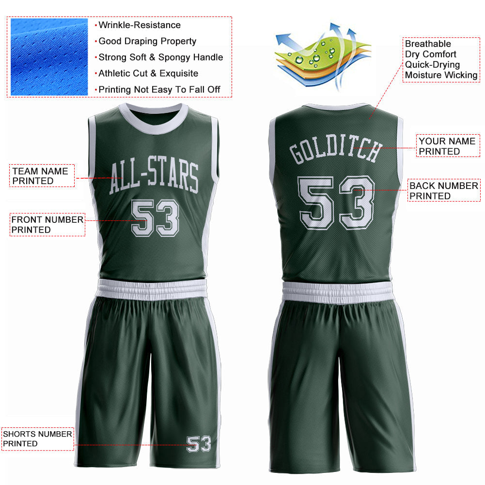 Custom Green White Round Neck Basketball Uniform Jersey view 4