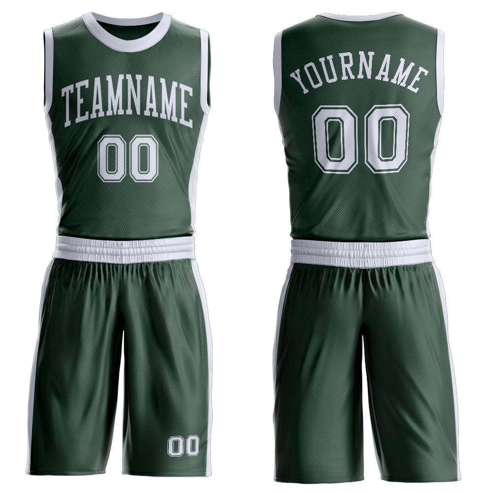 Custom Green White Round Neck Basketball Uniform Jersey - Main View