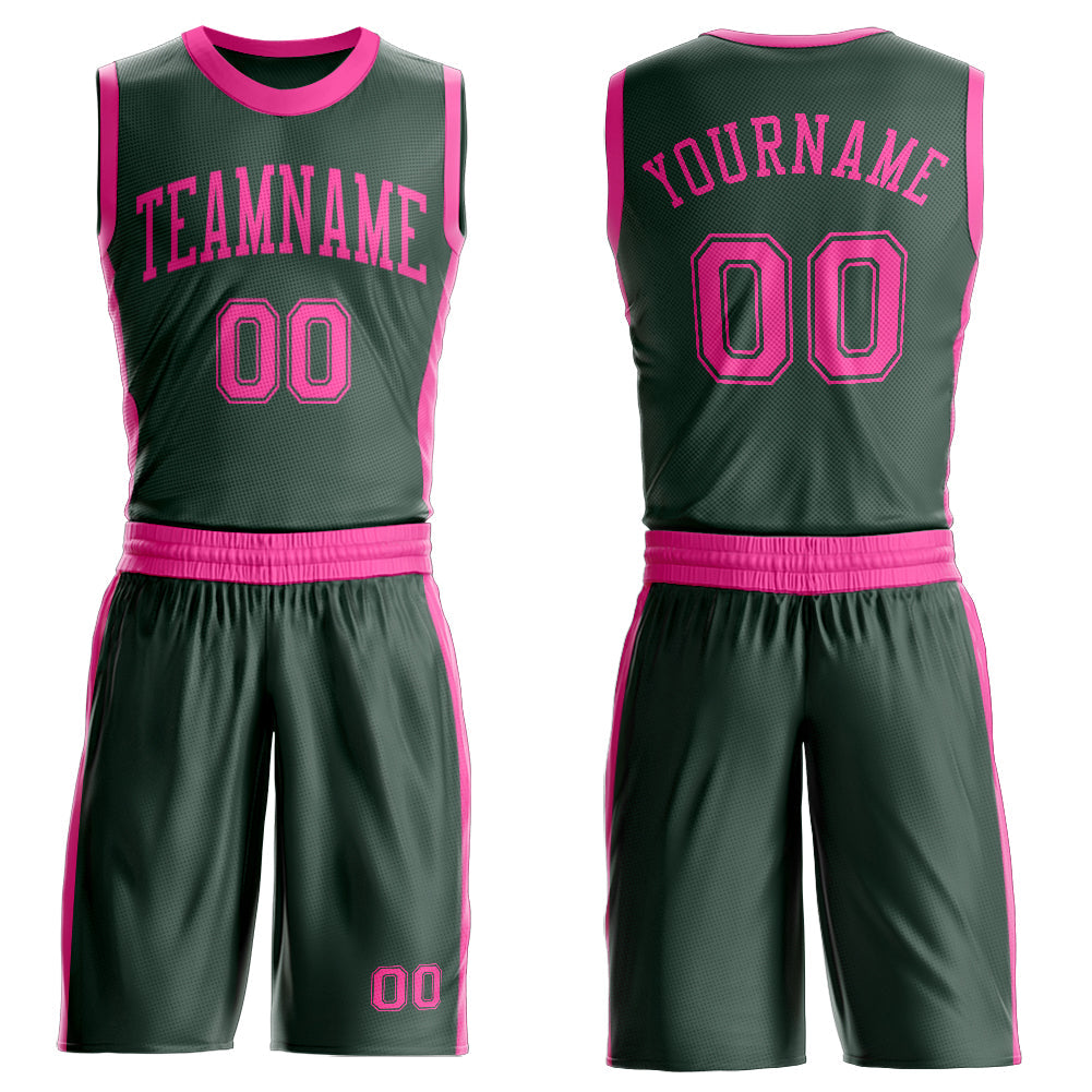 Custom Green Pink Round Neck Basketball Uniform Jersey - Main View