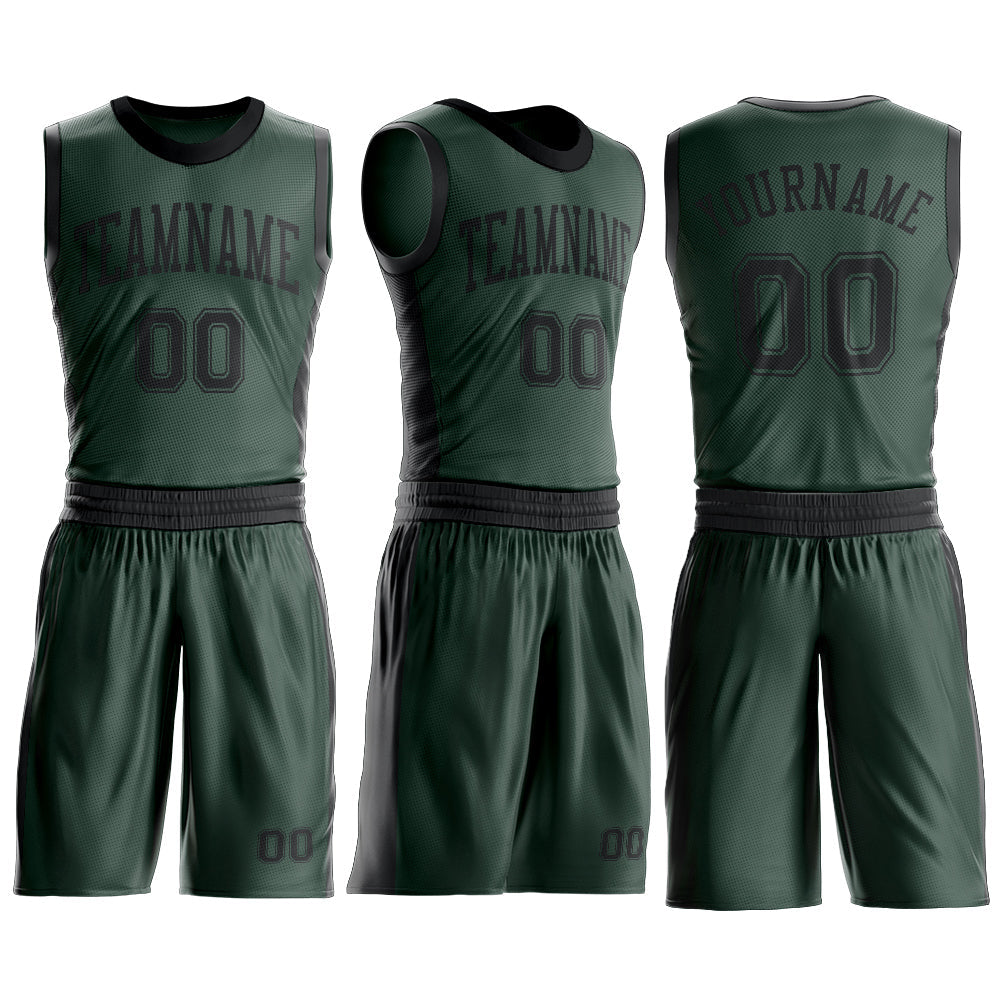 Custom Green Black Round Neck Basketball Uniform Jersey view 3