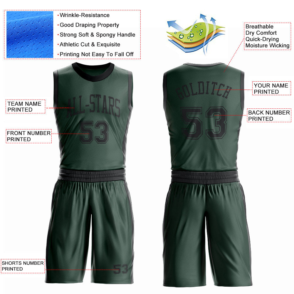 Custom Green Black Round Neck Basketball Uniform Jersey view 4