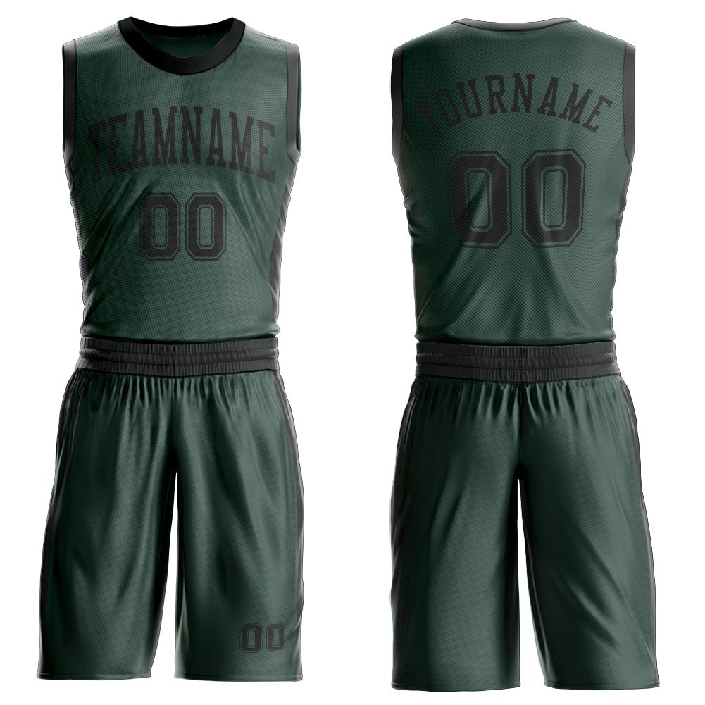 Custom Green Black Round Neck Basketball Uniform Jersey - Main View