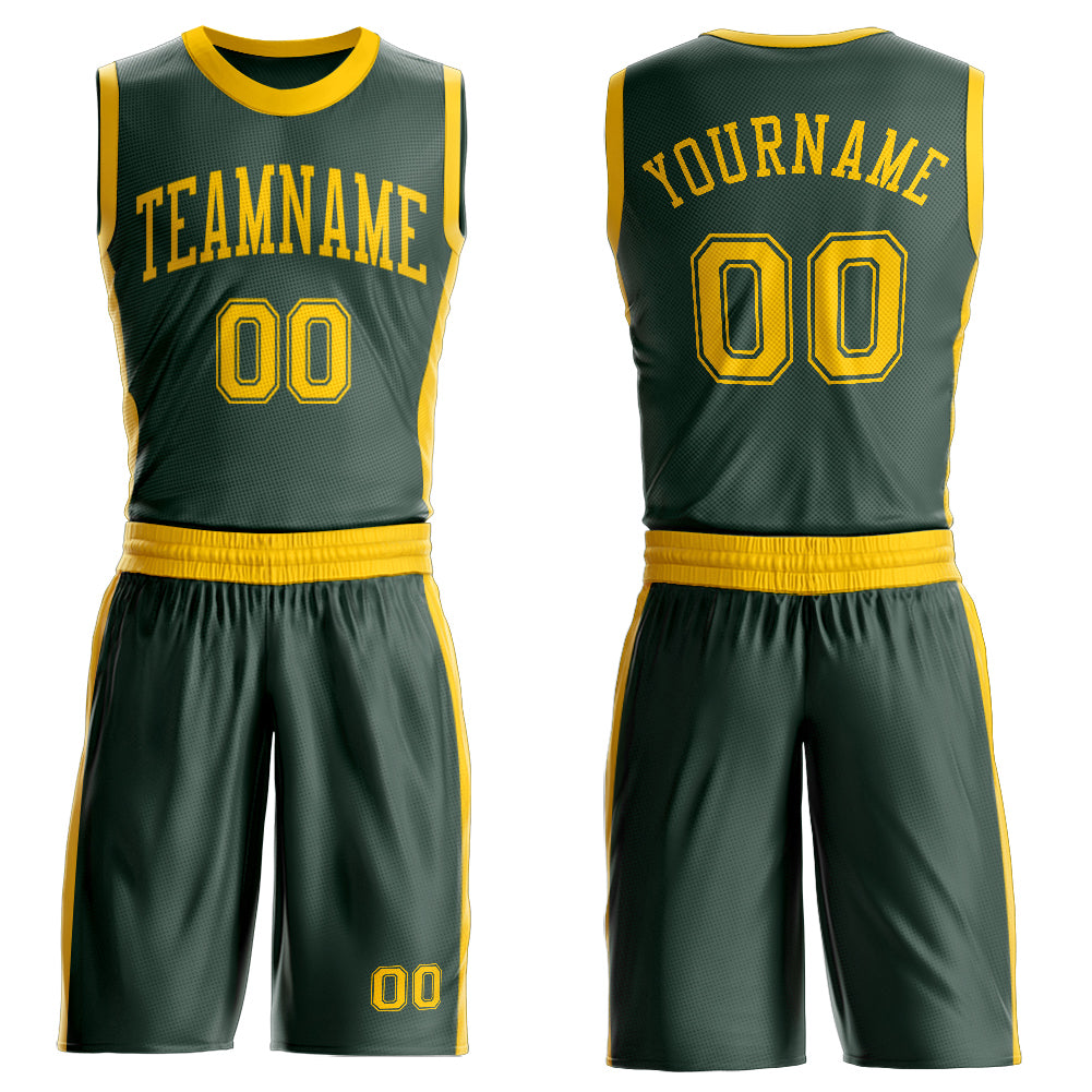Custom Green Gold Round Neck Basketball Uniform Jersey - Main View