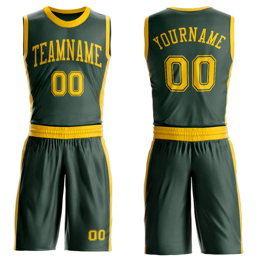 Custom Green Gold Round Neck Basketball Uniform Jersey - Main View