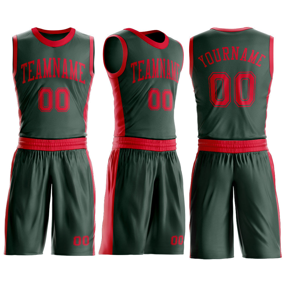Custom Green Red Round Neck Basketball Uniform Jersey view 3
