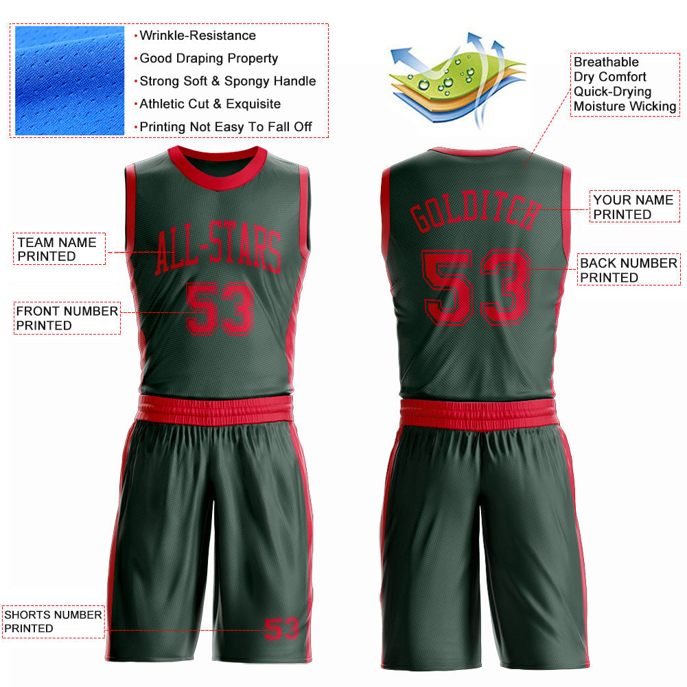 Custom Green Red Round Neck Basketball Uniform Jersey view 4