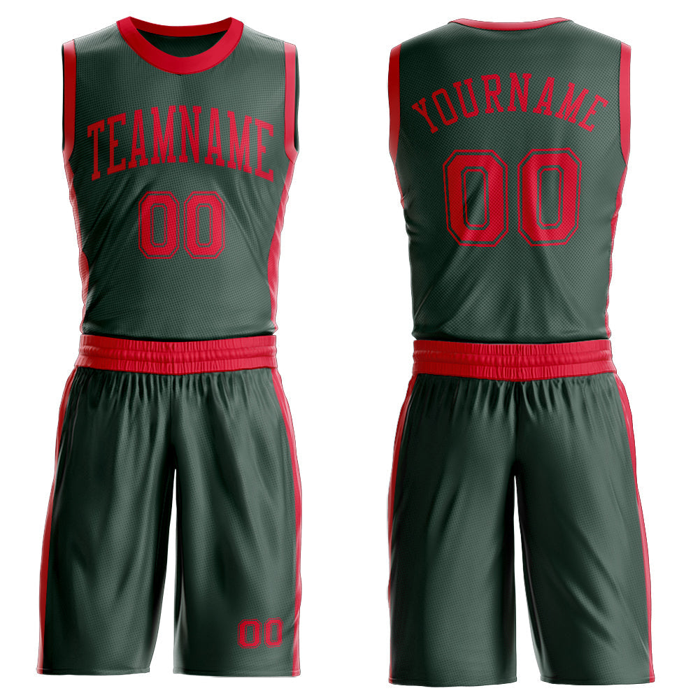 Custom Green Red Round Neck Basketball Uniform Jersey - Main View