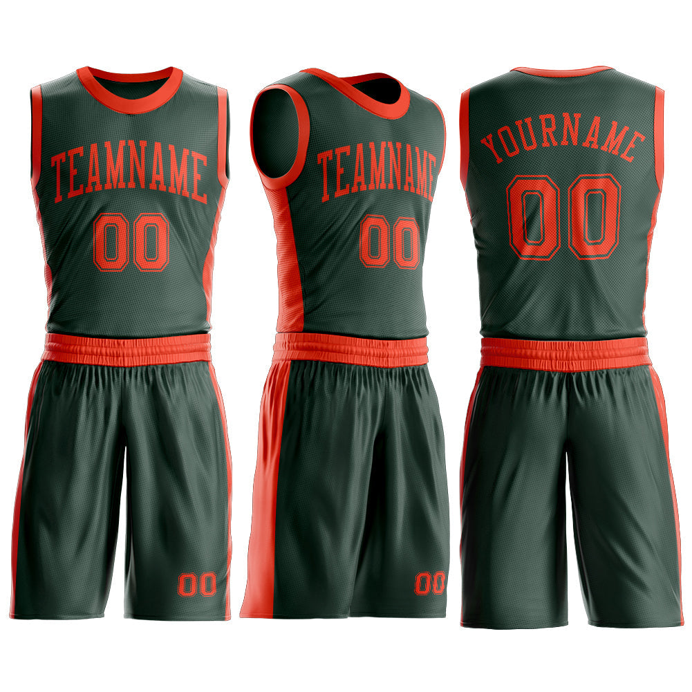 Custom Green Orange Round Neck Basketball Uniform Jersey view 3
