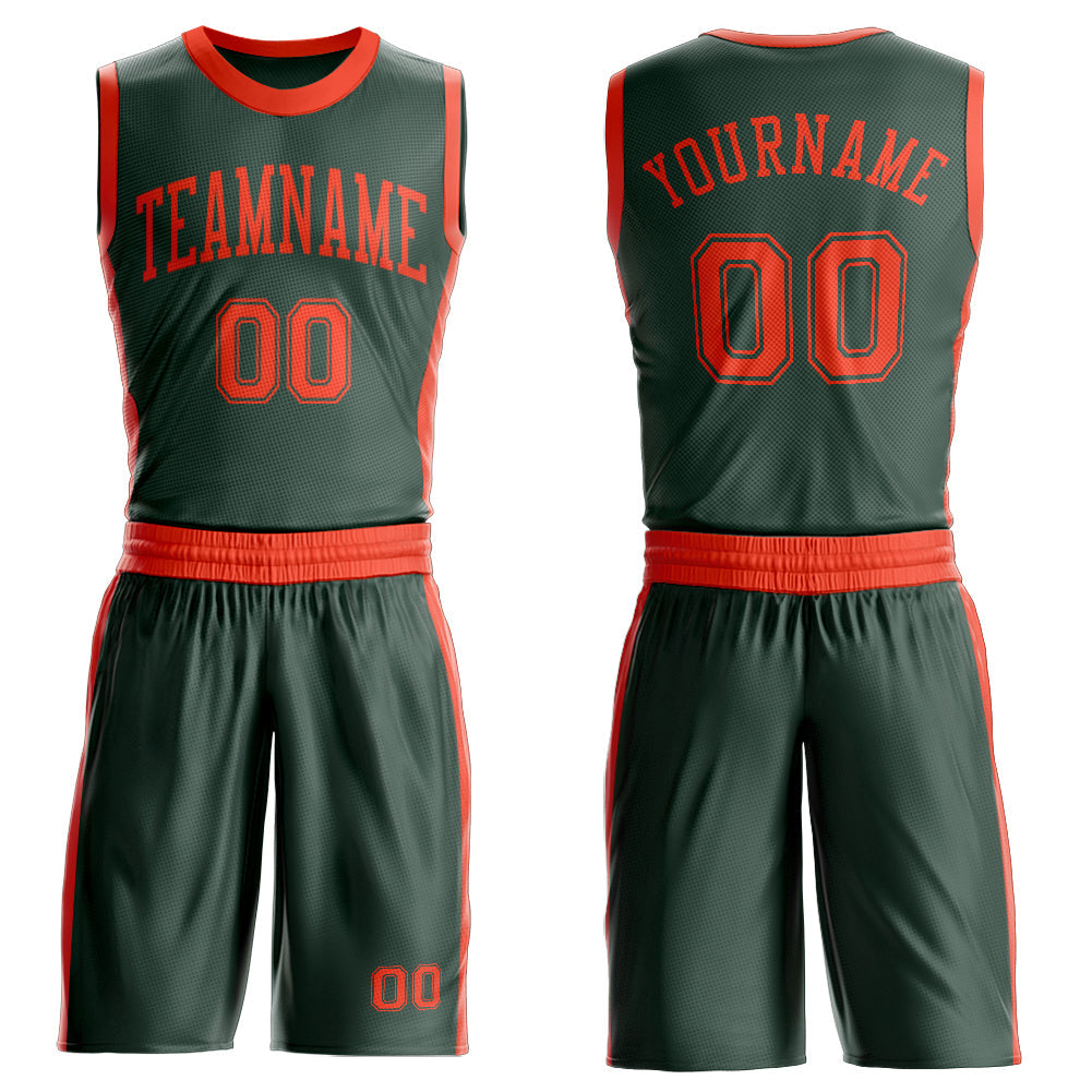 Custom Green Orange Round Neck Basketball Uniform Jersey - Main View