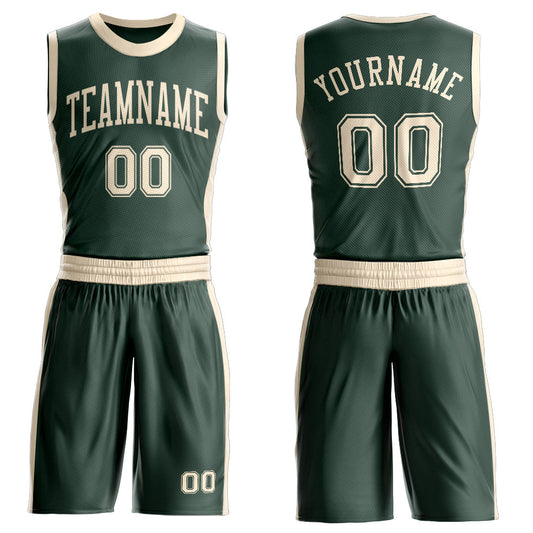 Custom Green Cream Round Neck Basketball Uniform Jersey - Main View