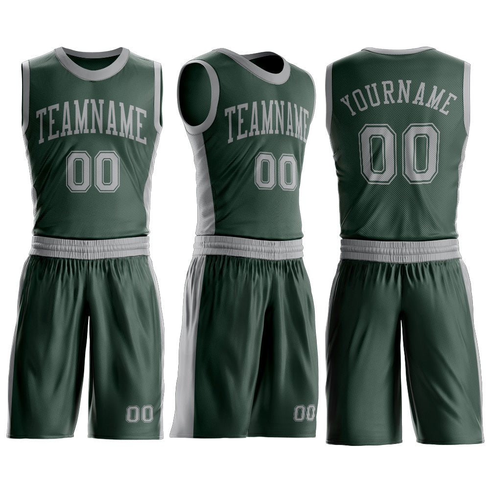Custom Green Gray Round Neck Basketball Uniform Jersey view 3