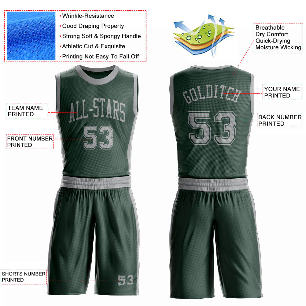 Custom Green Gray Round Neck Basketball Uniform Jersey view 4