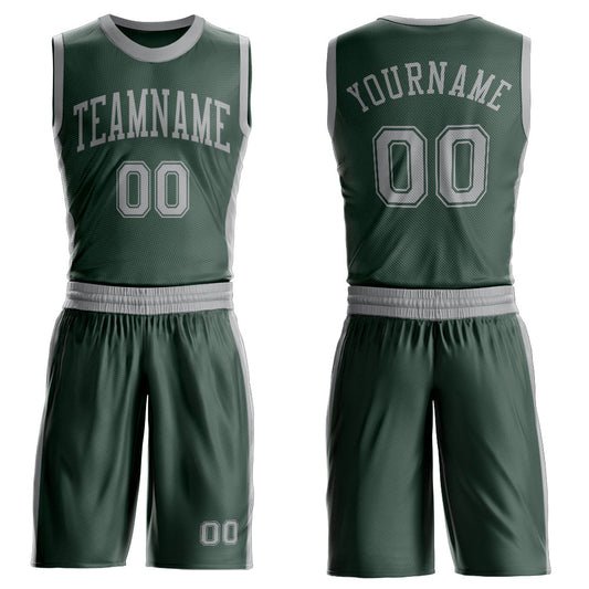 Custom Green Gray Round Neck Basketball Uniform Jersey - Main View