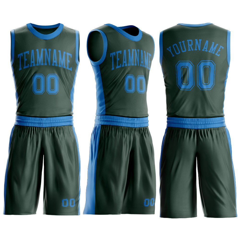 Custom Green Blue Round Neck Basketball Uniform Jersey view 3