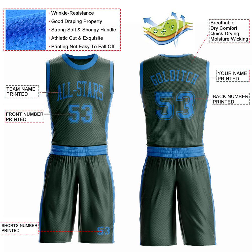 Custom Green Blue Round Neck Basketball Uniform Jersey view 4