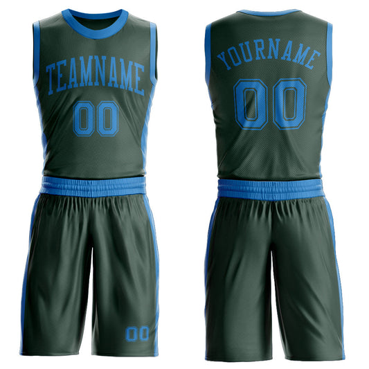 Custom Green Blue Round Neck Basketball Uniform Jersey - Main View