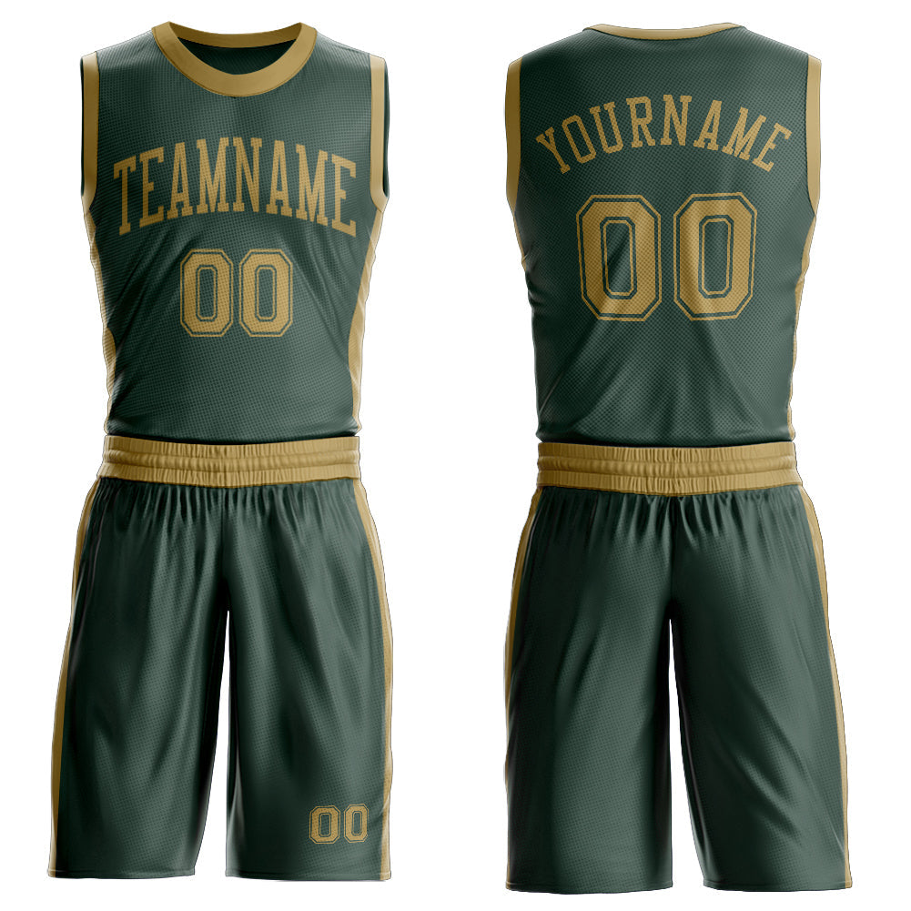 Custom Green Old Gold Round Neck Basketball Uniform Jersey - Main View