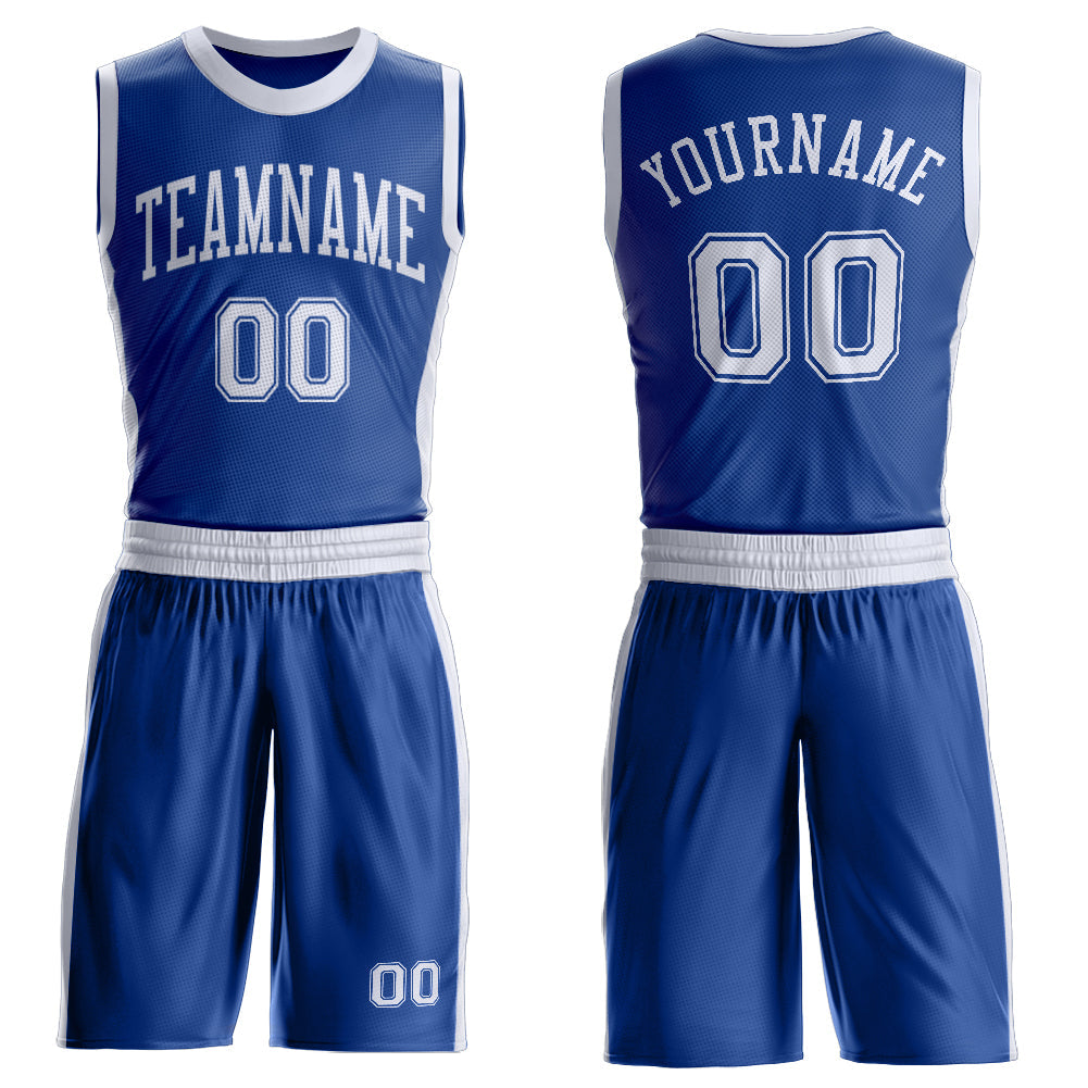 Custom Royal White Round Neck Basketball Uniform Jersey - Main View