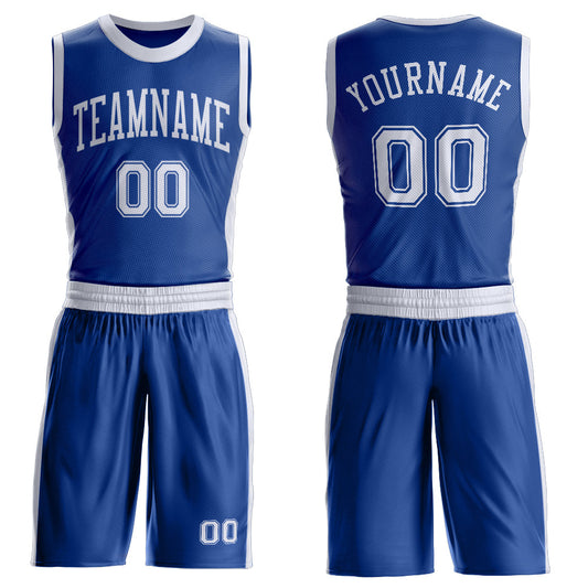 Custom Royal White Round Neck Basketball Uniform Jersey - Main View