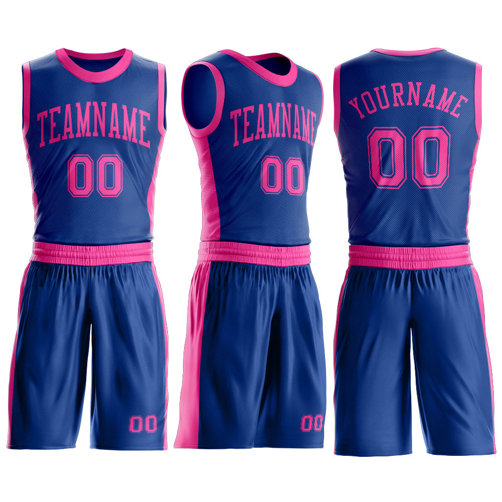Custom Royal Pink Round Neck Basketball Uniform Jersey view 3