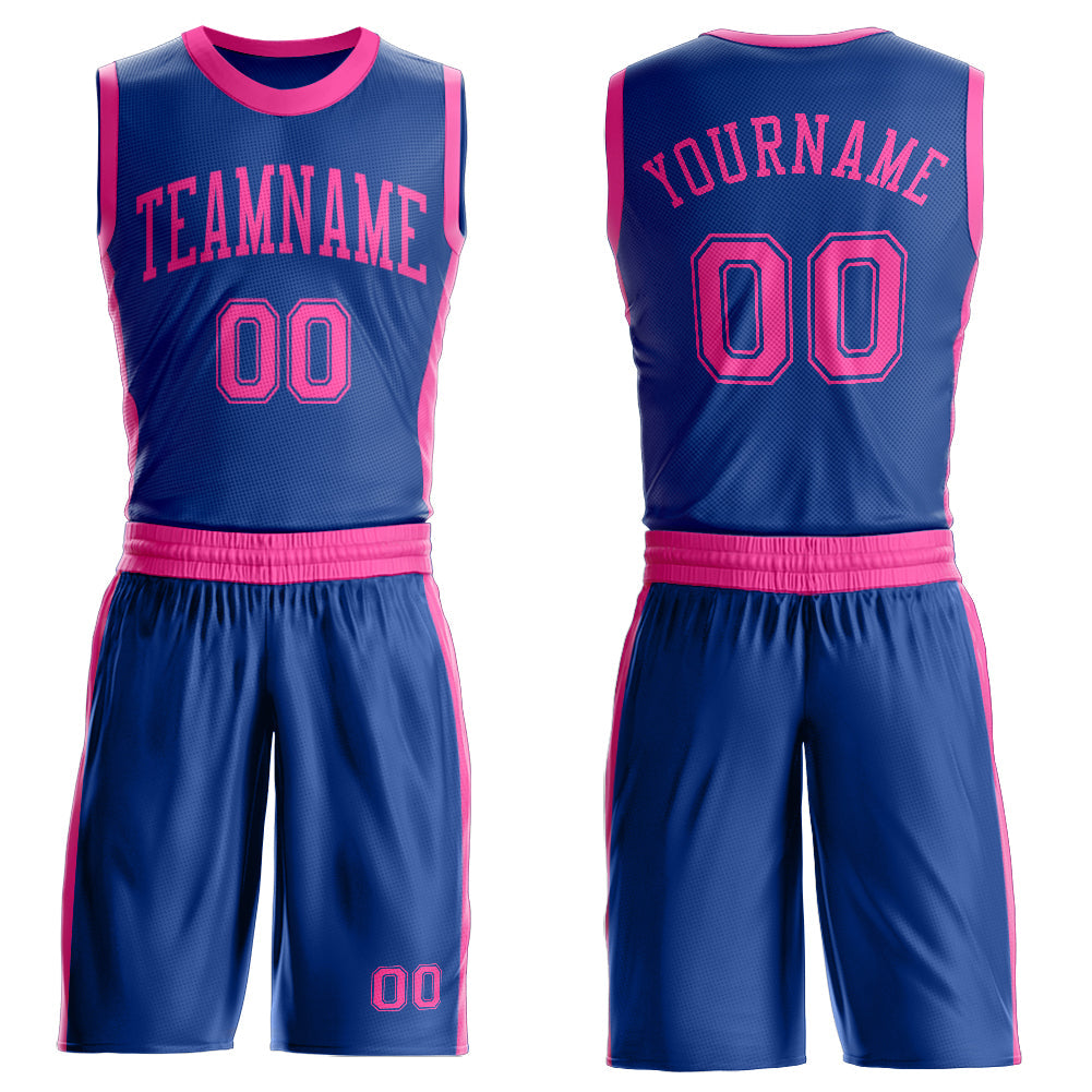 Custom Royal Pink Round Neck Basketball Uniform Jersey - Main View
