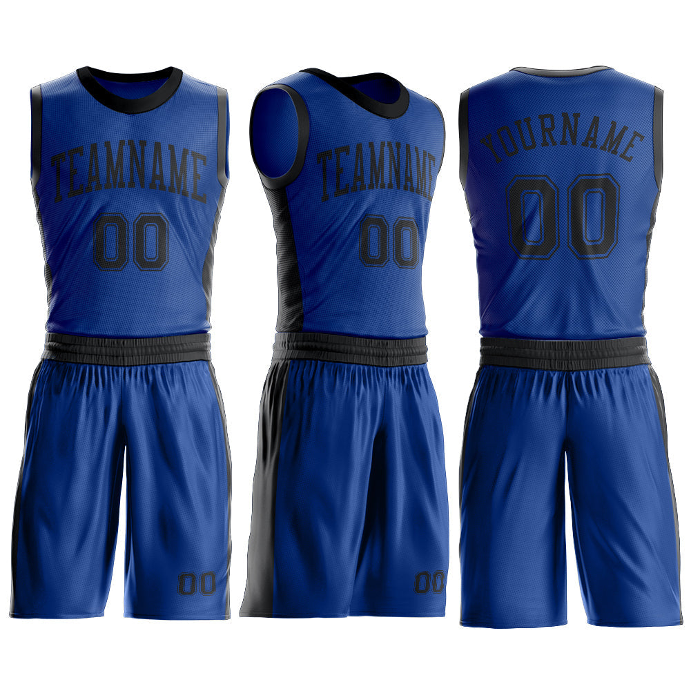 Custom Royal Black Round Neck Basketball Uniform Jersey view 3