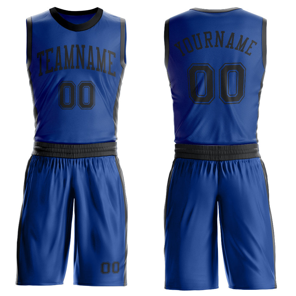 Custom Royal Black Round Neck Basketball Uniform Jersey - Main View