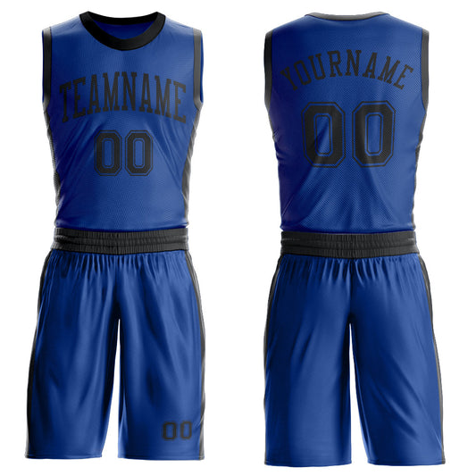 Custom Royal Black Round Neck Basketball Uniform Jersey - Main View