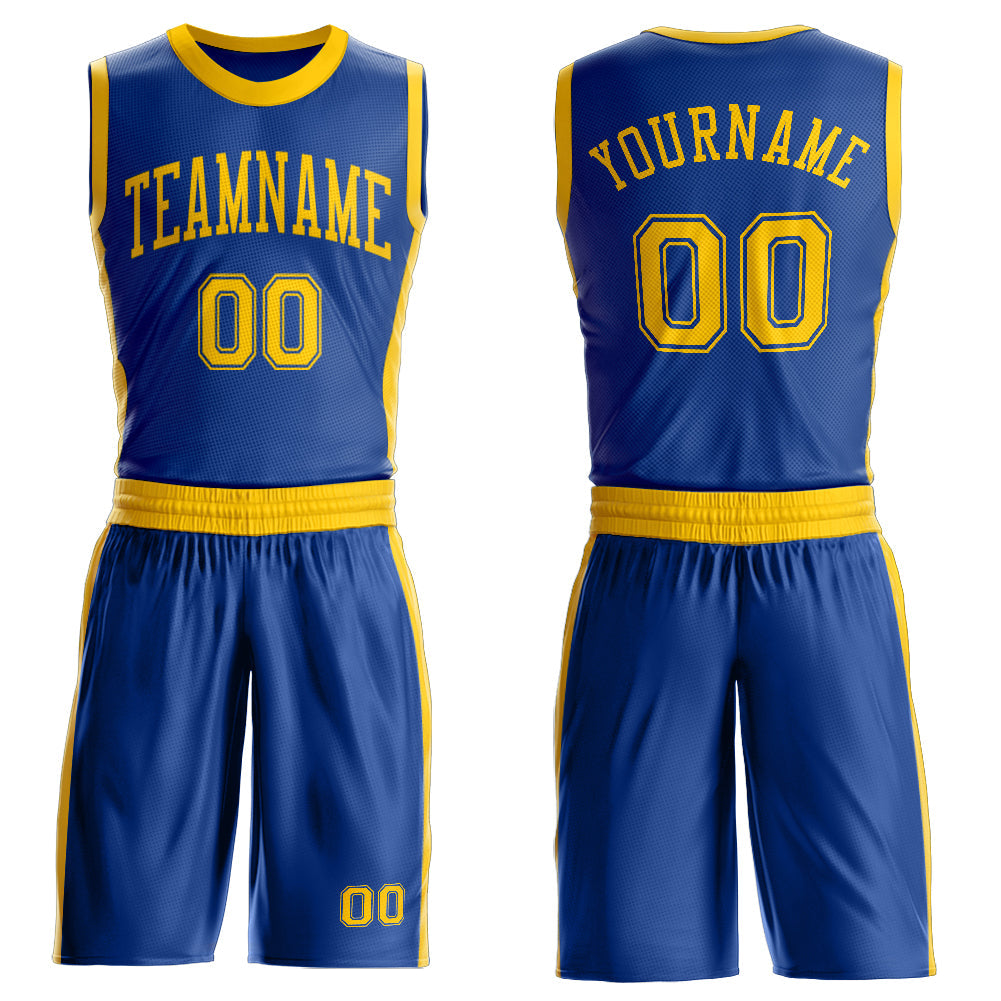 Custom Royal Gold Round Neck Basketball Uniform Jersey - Main View