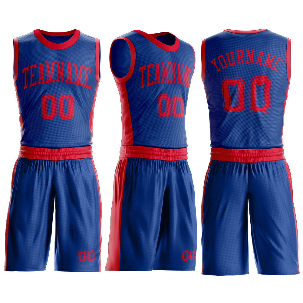 Custom Royal Red Round Neck Basketball Uniform Jersey view 3