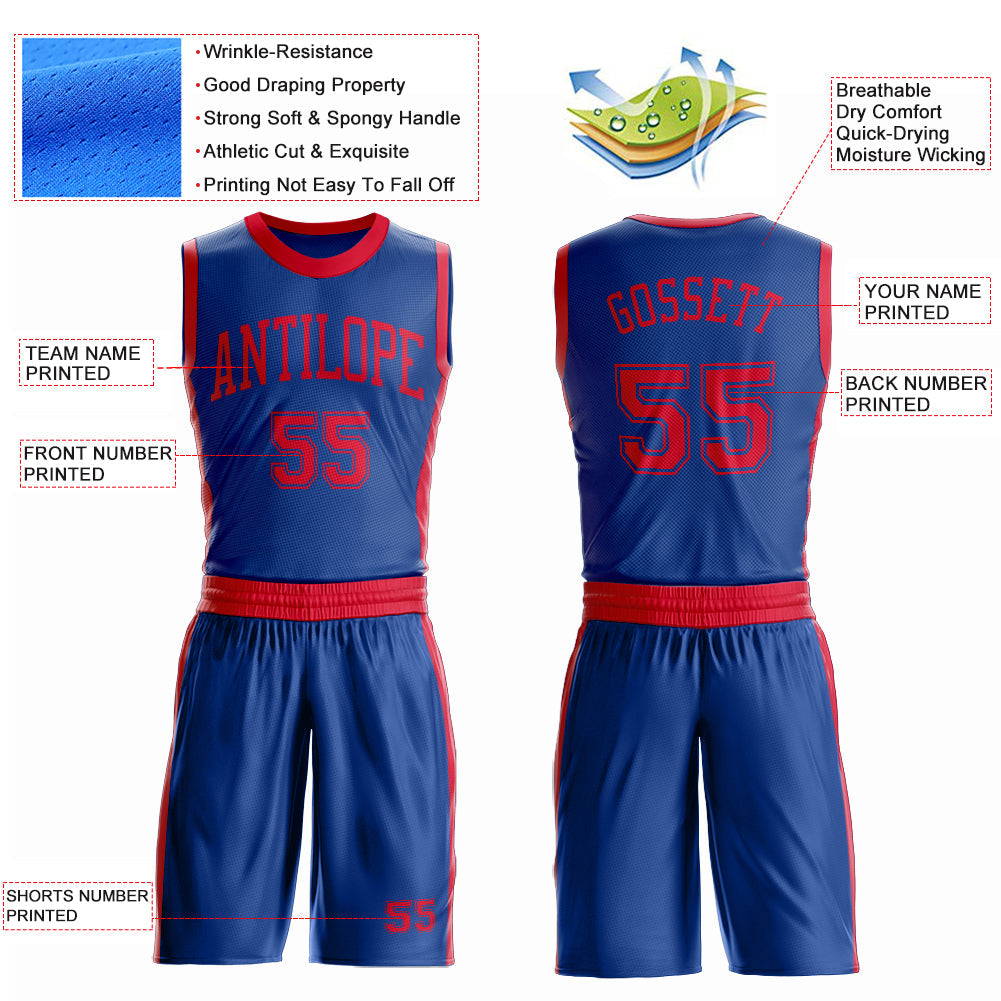 Custom Royal Red Round Neck Basketball Uniform Jersey view 4