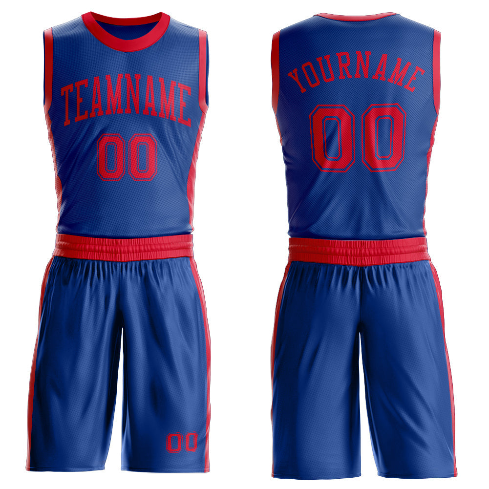 Custom Royal Red Round Neck Basketball Uniform Jersey - Main View