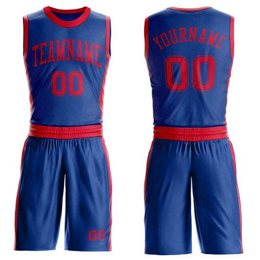 Custom Royal Red Round Neck Basketball Uniform Jersey - Main View