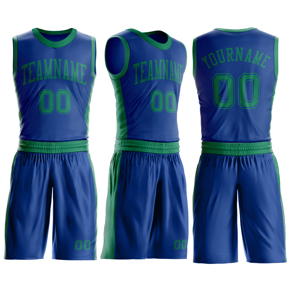 Custom Royal Kelly Green Round Neck Basketball Uniform Jersey view 3