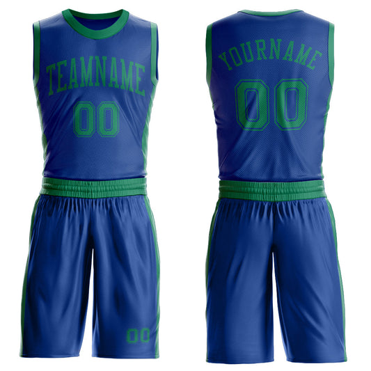 Custom Royal Kelly Green Round Neck Basketball Uniform Jersey - Main View