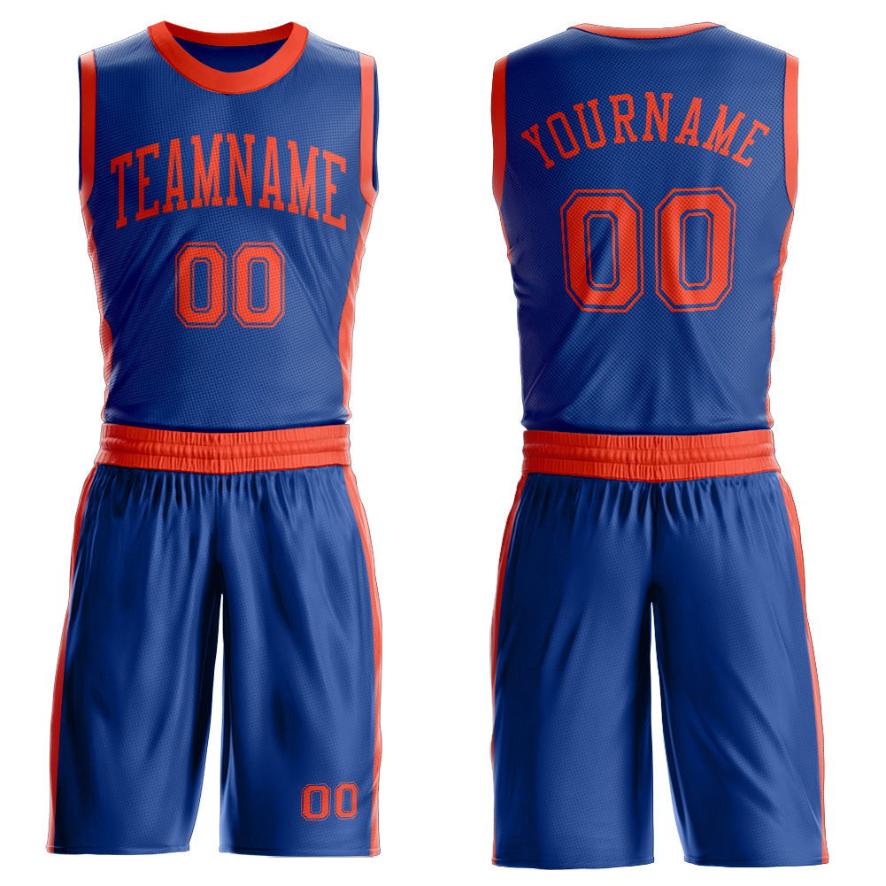 Custom Royal Orange Round Neck Basketball Uniform Jersey - Main View