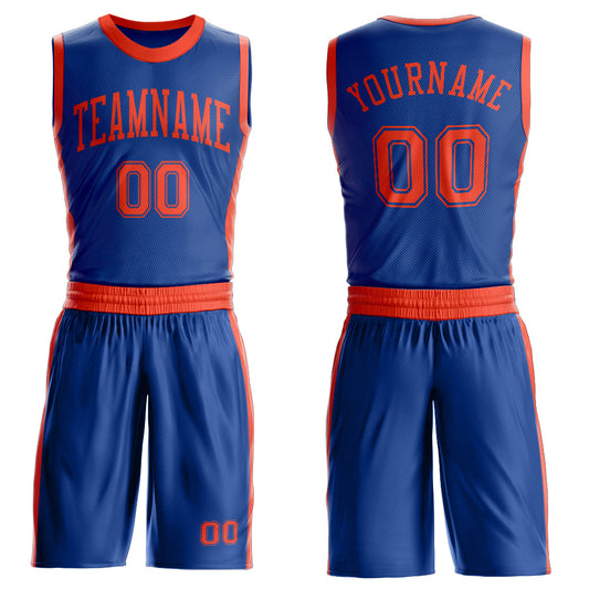 Custom Royal Orange Round Neck Basketball Uniform Jersey - Main View