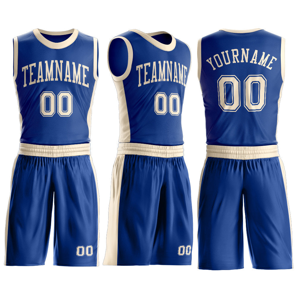 Custom Royal Cream Round Neck Basketball Uniform Jersey view 3