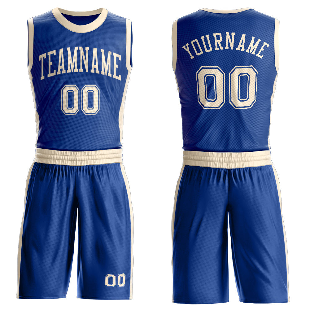 Custom Royal Cream Round Neck Basketball Uniform Jersey - Main View