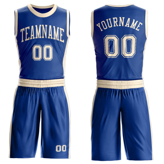 Custom Royal Cream Round Neck Basketball Uniform Jersey - Main View
