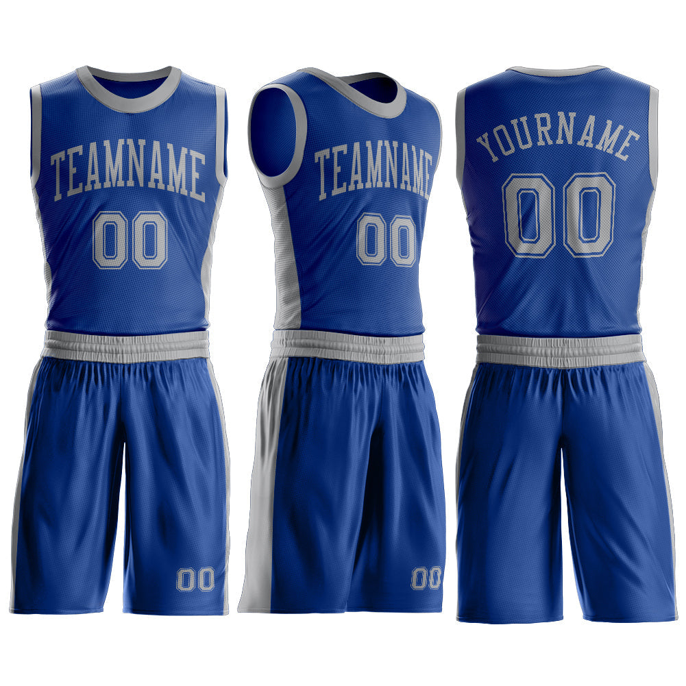 Custom Royal Gray Round Neck Basketball Uniform Jersey view 3