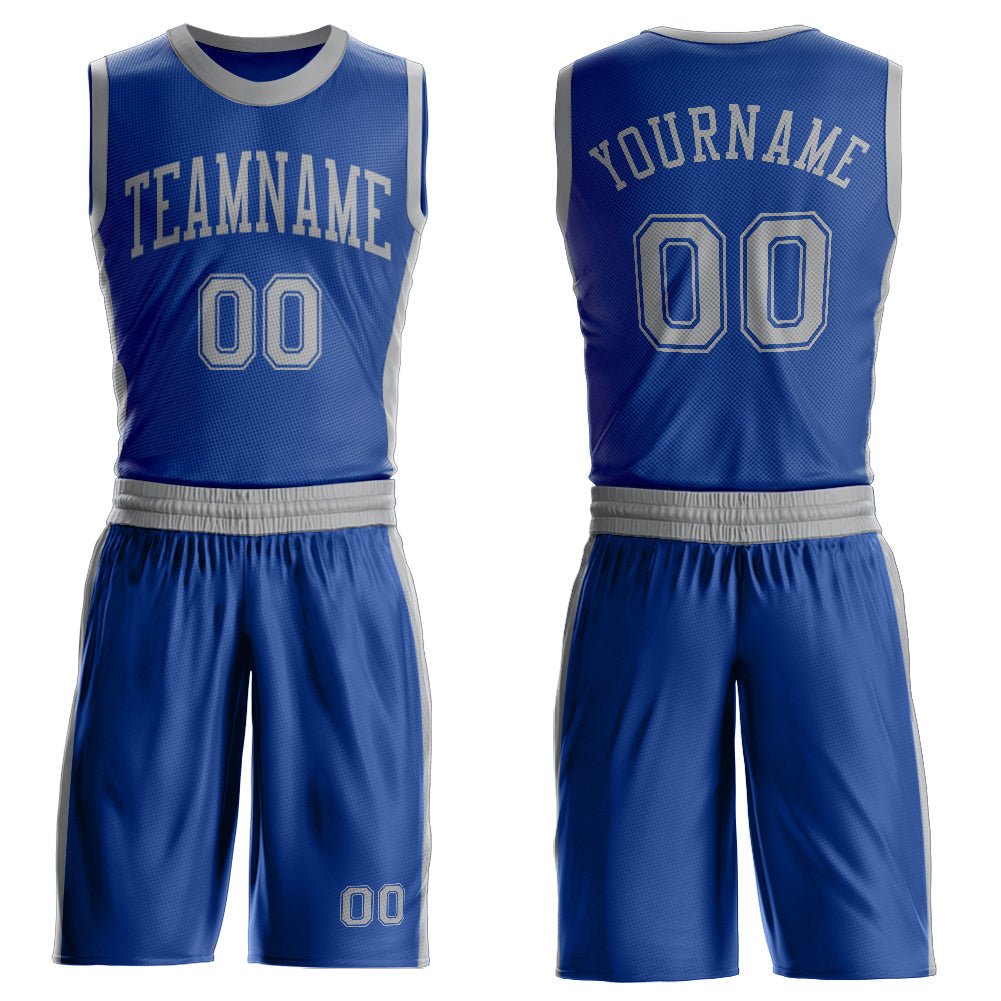 Custom Royal Gray Round Neck Basketball Uniform Jersey - Main View