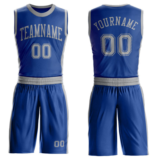 Custom Royal Gray Round Neck Basketball Uniform Jersey - Main View