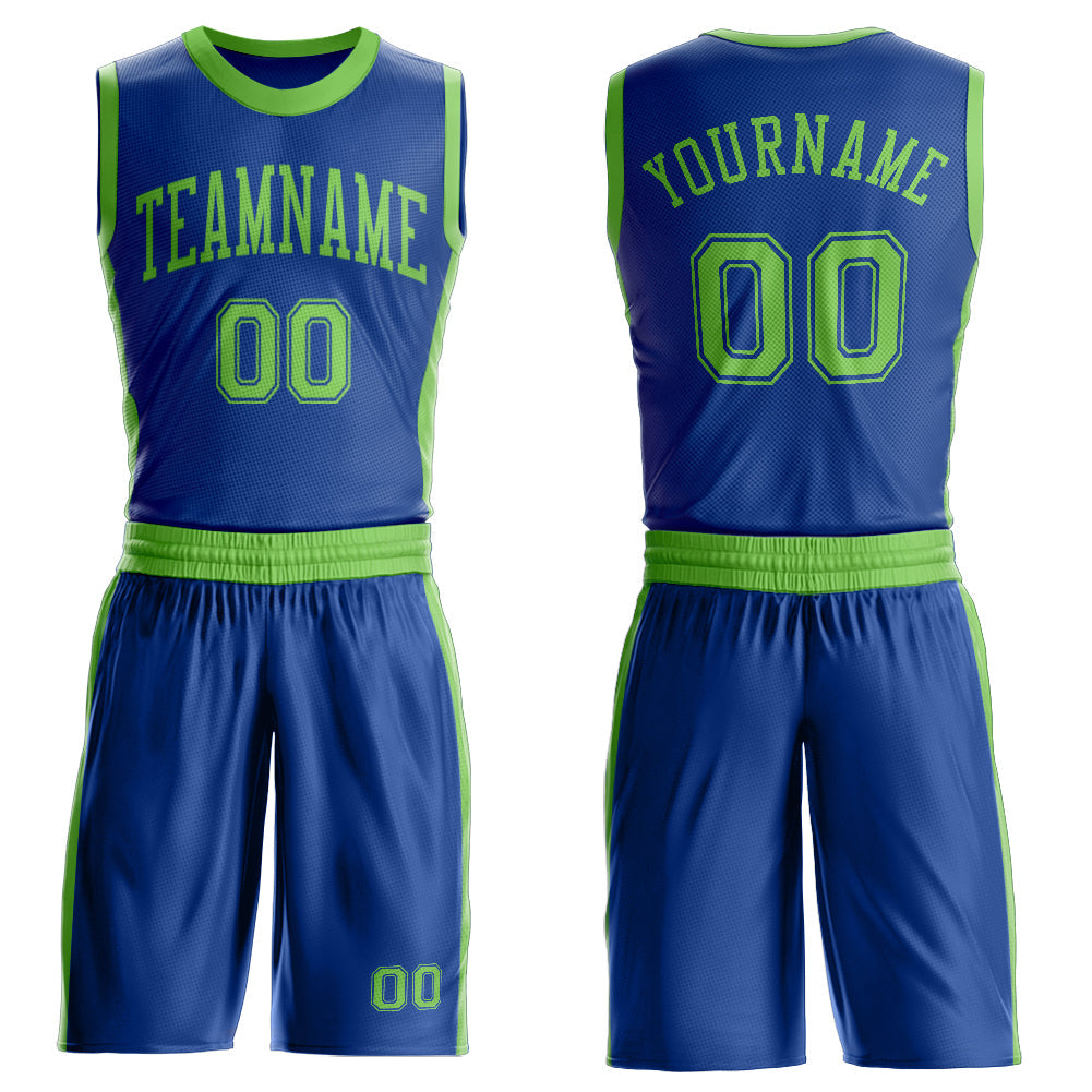 Custom Royal Neon Green Round Neck Basketball Uniform Jersey - Main View