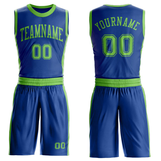 Custom Royal Neon Green Round Neck Basketball Uniform Jersey - Main View