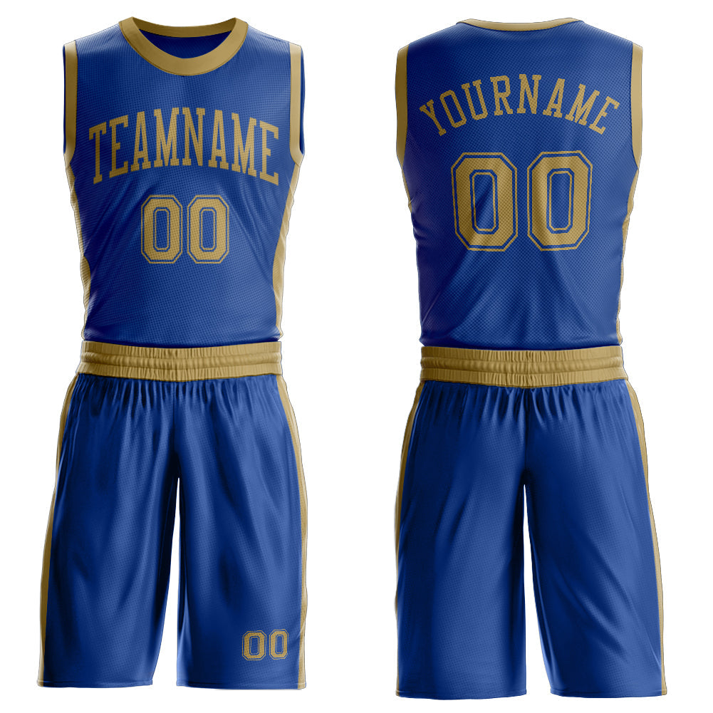 Custom Royal Old Gold Round Neck Basketball Uniform Jersey - Main View